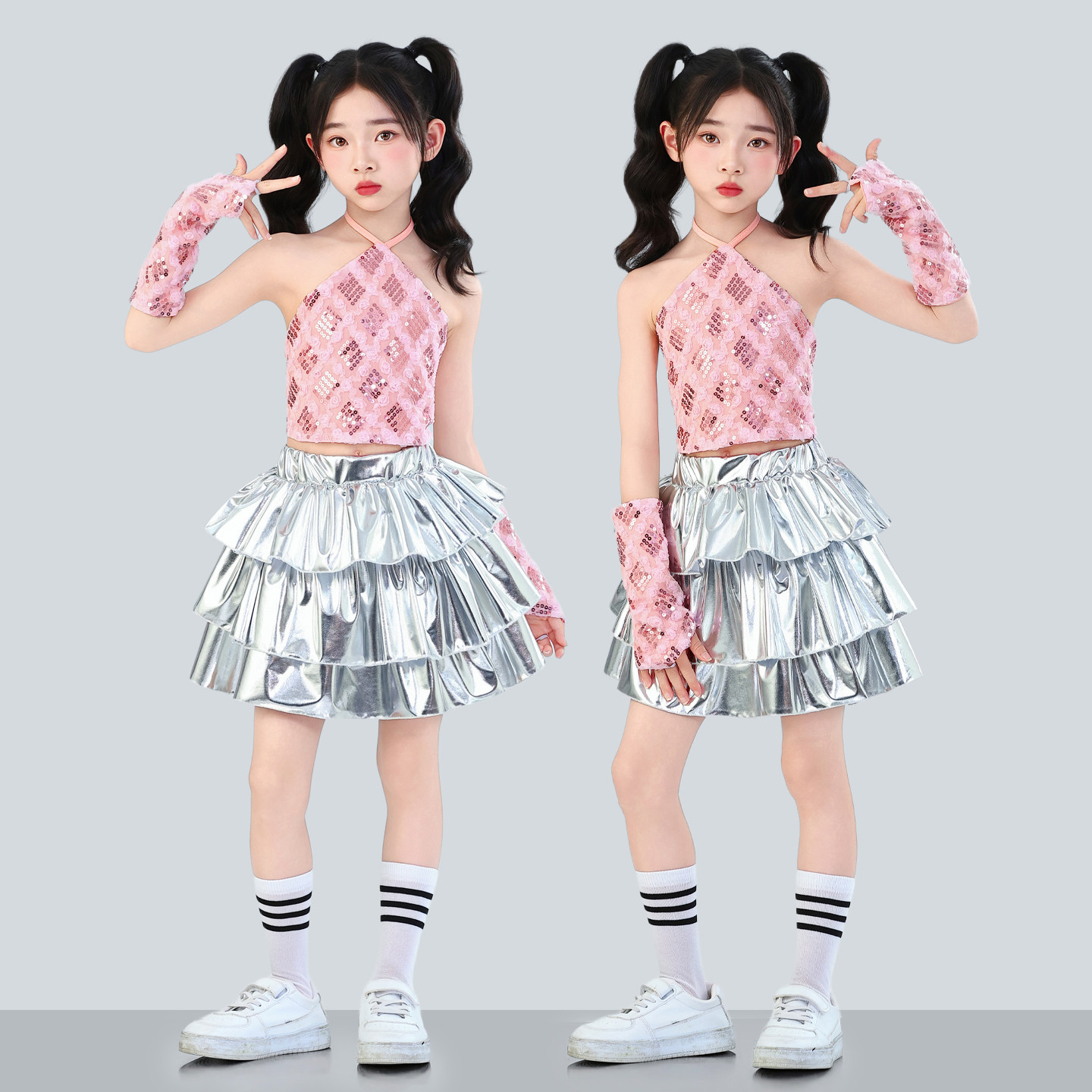 六一儿童爵士舞演出服女童亮片小学幼儿园嘻哈潮流街舞走秀表演服