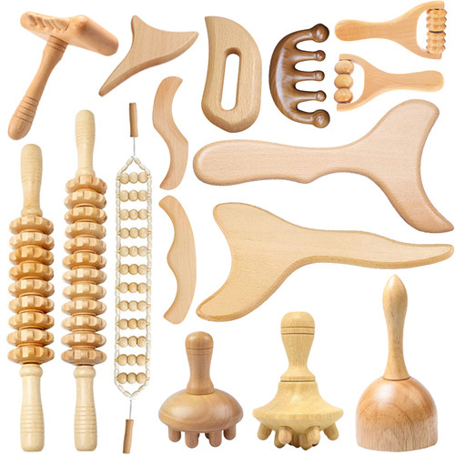 实木按摩器刮痧板擀筋棒经络疏通按摩杯滚轮棒头部按摩器按摩套装