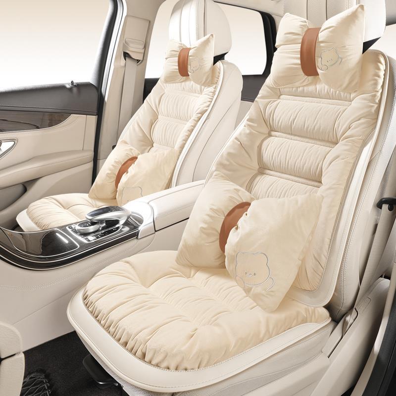 冬季加厚羽绒汽车坐垫三件套后排五座通用毛绒棉垫保暖防滑屁屁垫