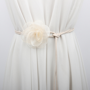 山茶花腰带pu腰绳甜美打结花朵皮带装饰收腰连衣裙香风半裙皮绳