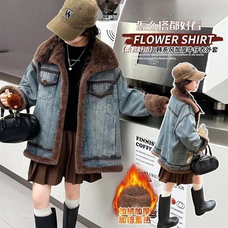 OLi欧佰利优选女童复古港风牛仔外套秋冬儿童髦洋气加绒夹克外套,运动服/休闲服装,健身套装,淘宝优惠券,粉丝福利购,淘宝优惠卷