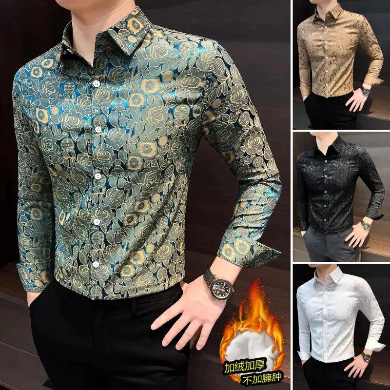 瑞雯百货长袖衬衫男款新款秋冬季加绒加厚保暖中国风男士衬衣