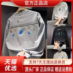 衣凡欧品专柜轻秋季新款刺绣羽毛痞帅长袖T恤男女同款潮流百搭