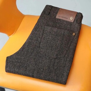 瑞格轻奢男装肌理质感毛料中腰直n筒休g闲裤秋冬款高贵上档次毛呢