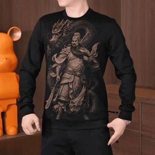 惠民百货优品铺加绒加厚高档霸气A百搭F潮流圆领卫衣个性 抗寒打底