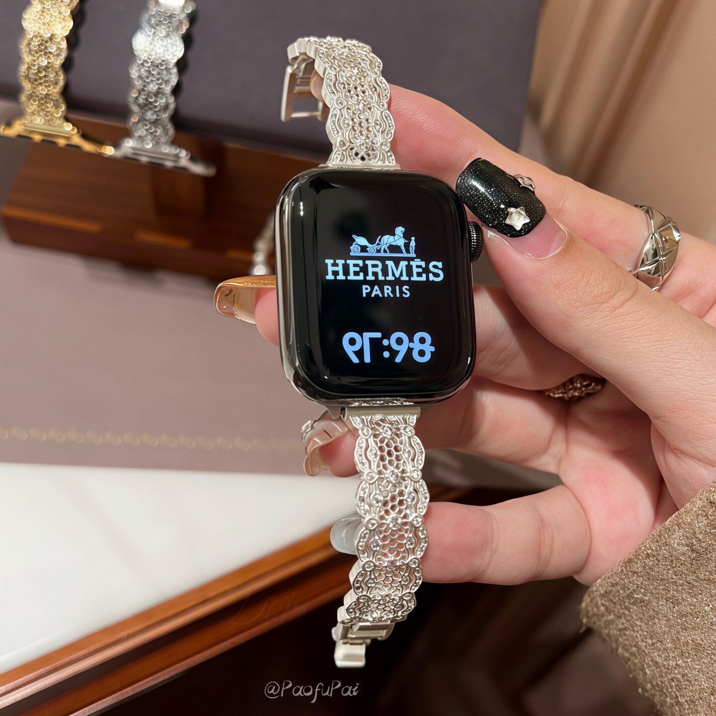 适用iWatch11代苹果手表s10奢华法式蕾丝手镯链条表带SE