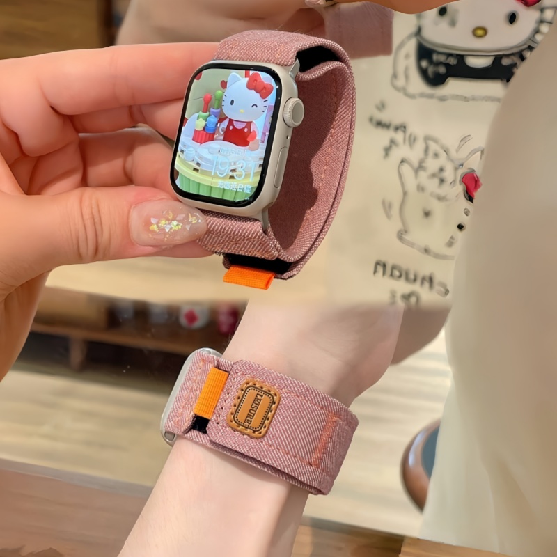 复古牛仔回环魔术贴表带适用苹果手表AppleWatchS9表带iwatch8/se