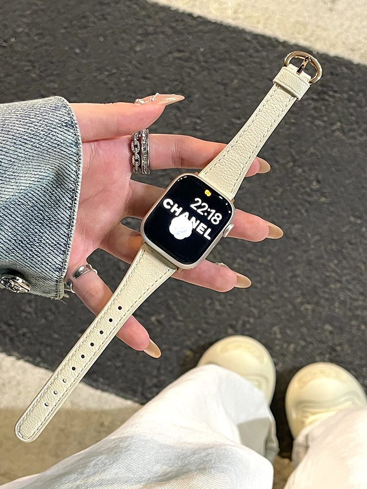 高级感小马蹄扣精致柔软真皮皮质表带适用AppleWatch345678代SES8