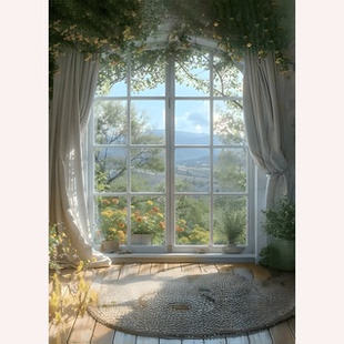 新款窗外自然光背景布高定婚纱写真全家福摄影拍照直播背景纸打印