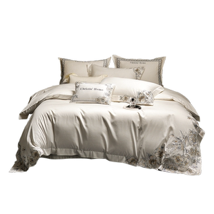 安睡宝100支全棉高端居家双人特大素色绣花长绒棉四件套2024新款