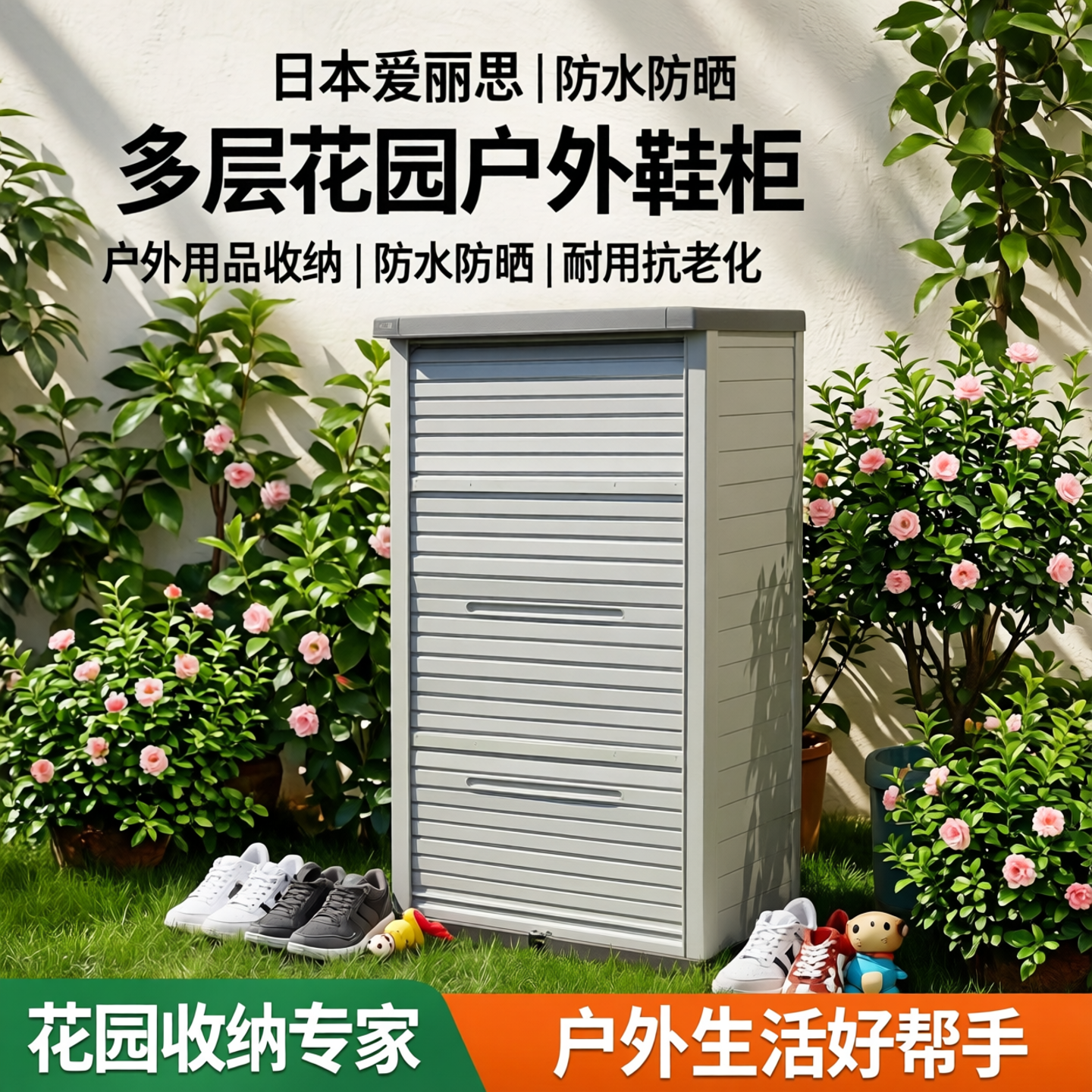 日本爱丽思塑料多层花园户外鞋柜防水防晒宠物用品收纳柜储物柜