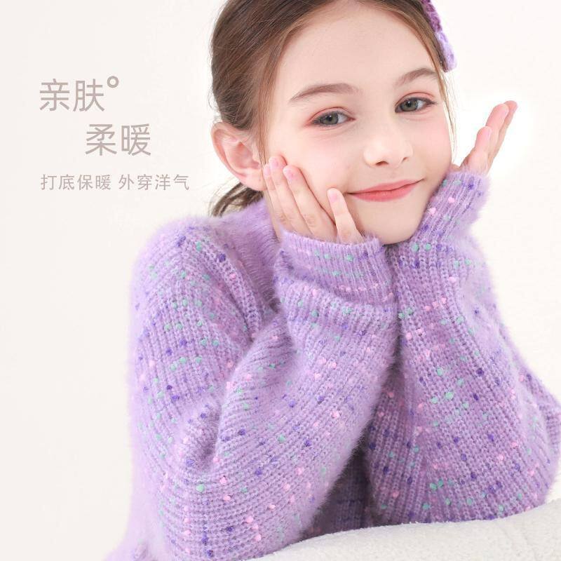 小女孩圆领毛衣,舒适保暖甜美