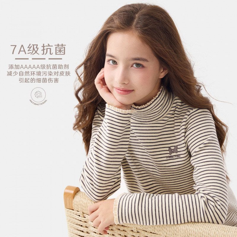 女童条纹打底衫，舒适柔软保暖