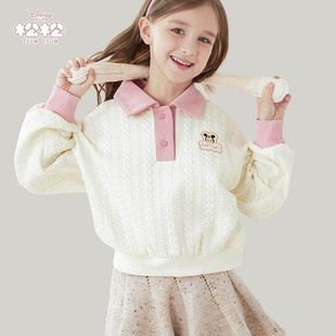 女童翻领卫衣儿童短款上衣小女孩洋气套头衫加绒打底衫中童秋冬装