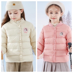 女童短款羽绒服儿童90白鸭绒外套小学生女孩保暖内胆中童冬季上衣