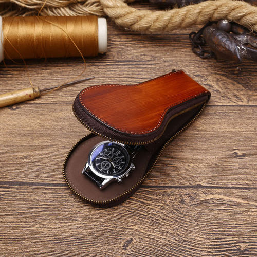 真皮头层红棕色牛皮表盒单只