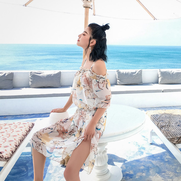 贝迪斯泳衣女士分体三件套性感小胸聚拢罩衫遮肚显瘦保守平角温泉