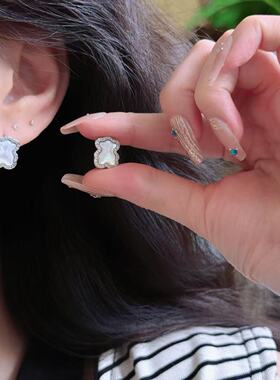 甜美少女微镶锆石贝母小熊项链女小众设计轻奢高级感耳环锁骨链潮