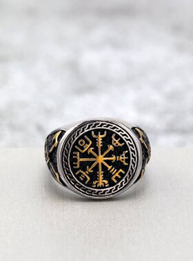 北欧复古不锈钢男士戒指实心维京指南针指环