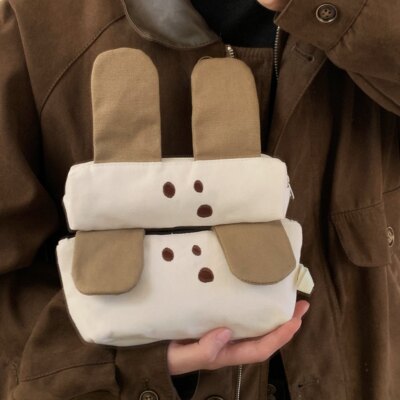 可爱卡通咖啡小狗帆布笔袋大容量学生文具袋多功能小众铅笔盒女生