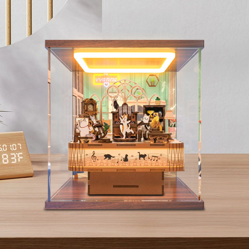 适用拼装音乐盒专用防尘罩猫的欢聚拼装音乐diy高清亚克力收纳盒,收纳整理,积木收纳盒,淘宝优惠券,粉丝福利购,淘宝优惠卷