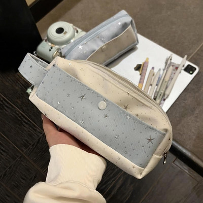 ins星星双层笔袋可爱大容量文具袋收纳学生百搭包便携手提高颜值