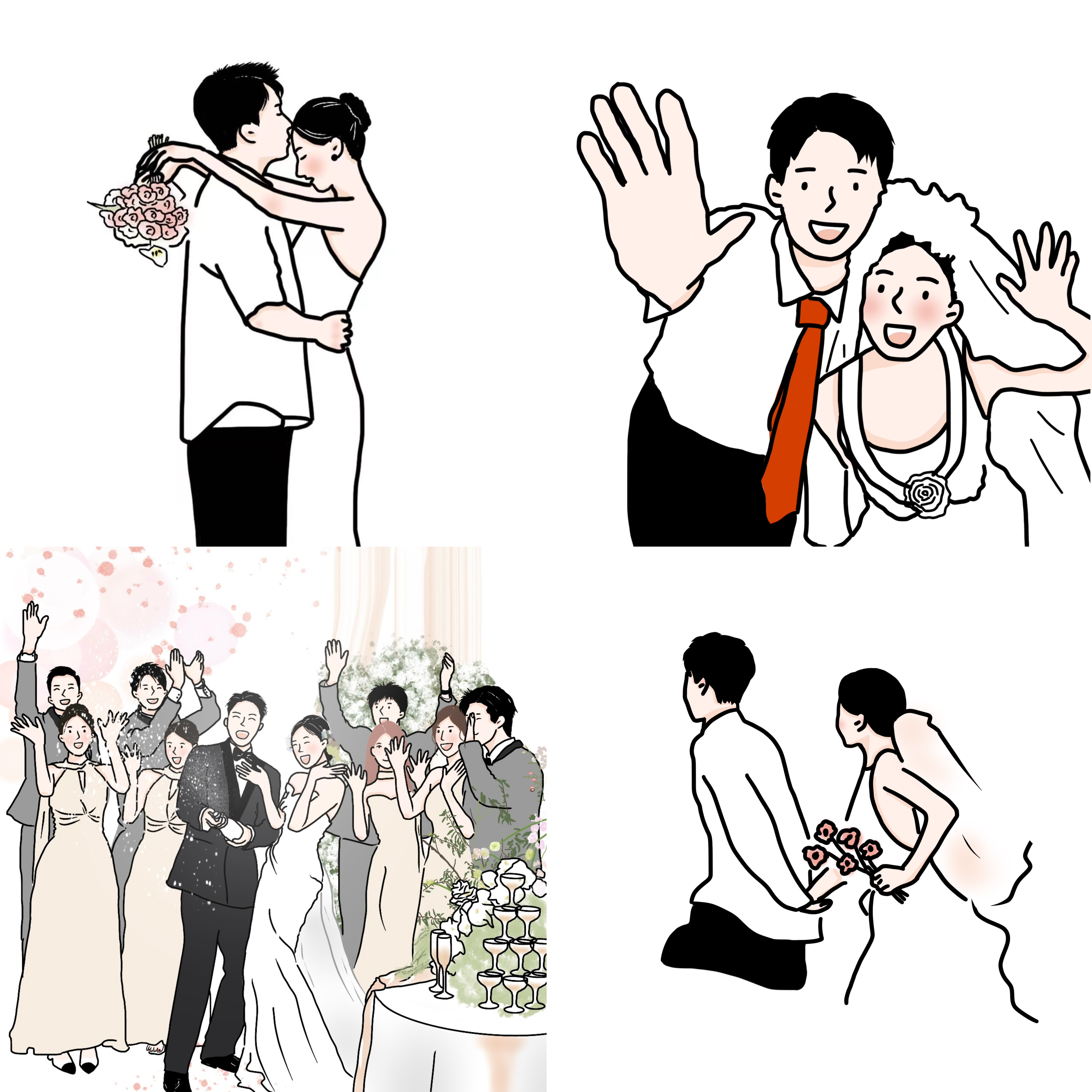 手绘婚纱照插画喜糖盒封面设计结头像定制/手绘真人漫
