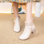 新款 舒适时尚 新中式 靴圆头侧拉链真皮鞋 百搭 旗袍靴时装 5369秋冬季