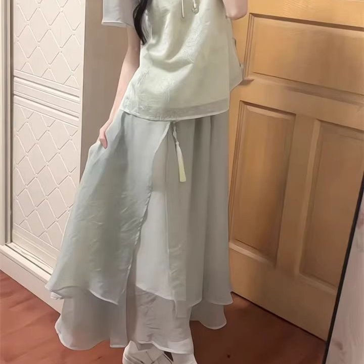 新中式国风套装女夏小个子淑女气质温柔风设计感上衣半身裙两件套