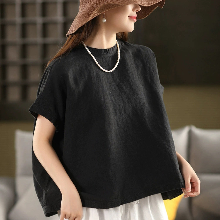 夏装新款日系复古亚麻大码女装轻奢简约气质文艺白色衬衫