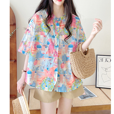 2026夏装大码韩版趣味印花衬衫宽松休闲翻领童趣上衣潮M-4XL200斤