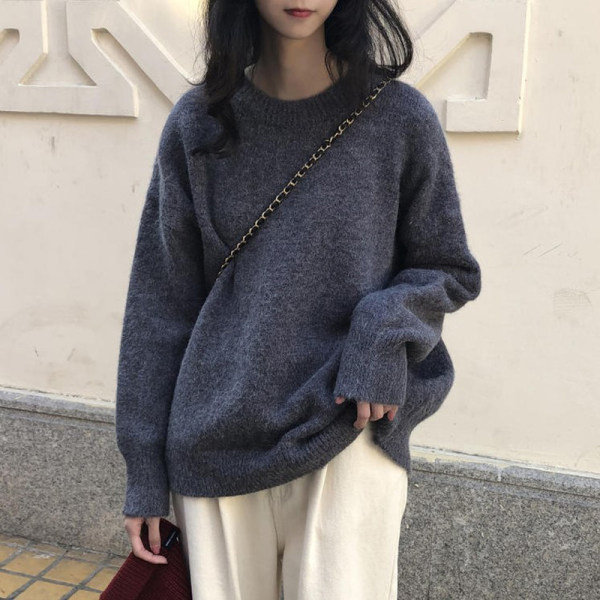 秋冬大码女装韩系ins宽松毛衣套头小众日系复古慵懒风上衣