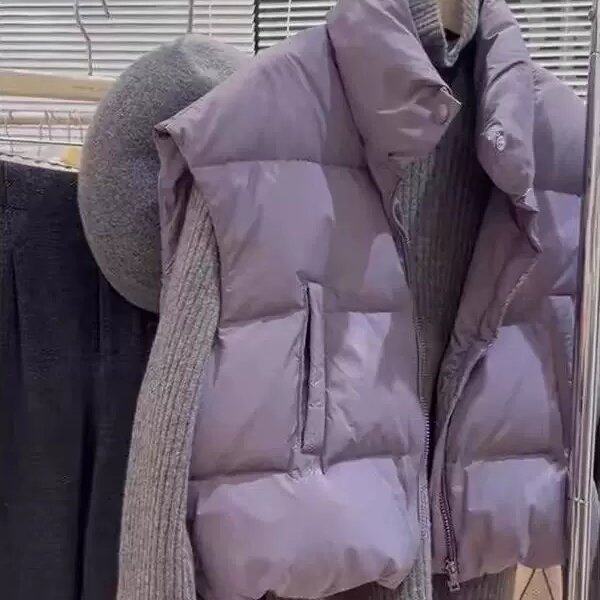 紫色立领马甲女秋冬季2025年时尚新款百搭韩版宽松短款面包服背心