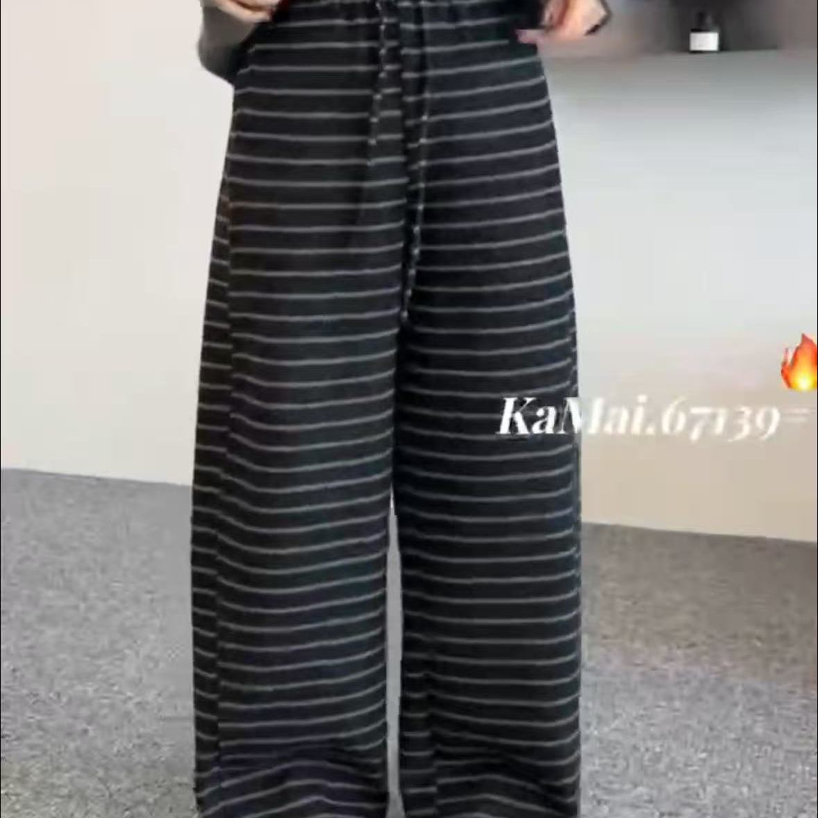 卡麦KM原创67139条纹加绒休闲裤