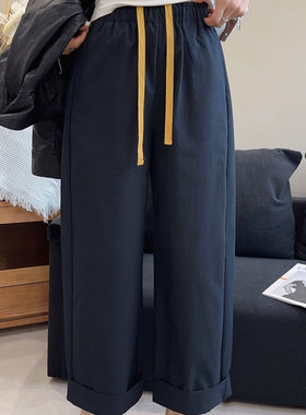 卡麦KM原创2573-1抽绳显瘦百搭卷边休闲裤25夏季新款宽松九分裤女