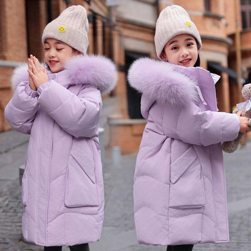 2024巴拉咕咚童装儿童羽绒服女童中长款免洗90白鸭绒加厚冬装