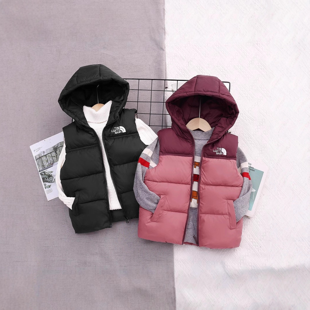 儿童棉马甲连帽拼色男童女童坎肩中大童秋冬季加厚羽绒棉外穿背心