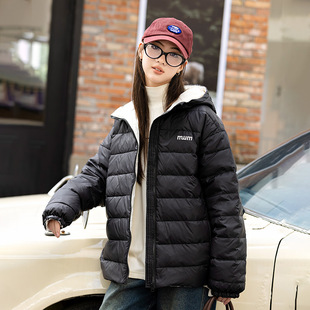 女大童轻薄羽绒服2024冬季初中生连帽保暖内胆外套冬装白鸭绒外套