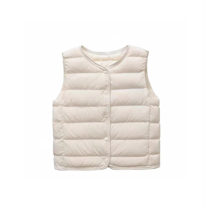 跨境货源新款童装羽绒服马甲男童女童无领内胆90绒中大童保暖背心