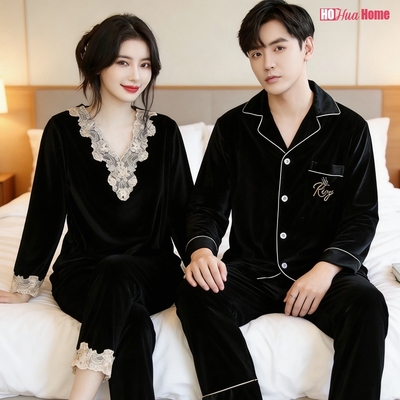 情侣睡衣秋冬款金丝绒套装男士