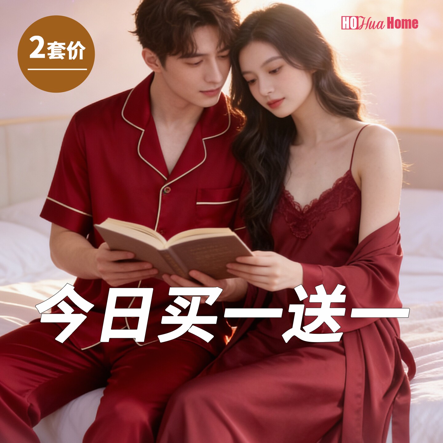 结婚睡衣新婚情侣红色冰丝夏季女性感睡裙吊带男士春秋款礼盒套装