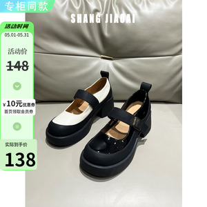 欧洲站2023年夏季新款女鞋粗跟漆皮魔术贴舒适浅口玛丽珍瓢鞋单鞋