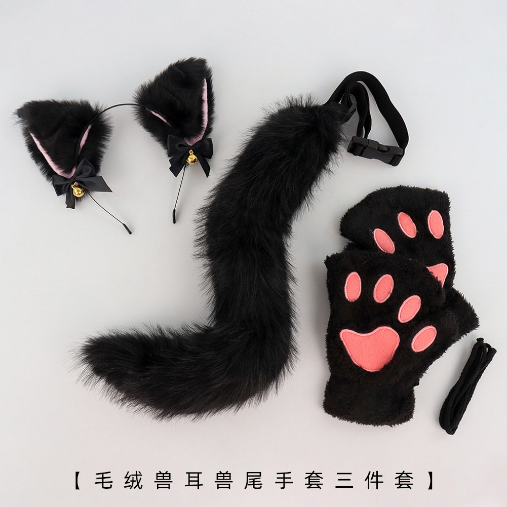 一件代发猫耳朵发箍可爱铃铛套装 cosplay猫爪手套猫尾配饰道具