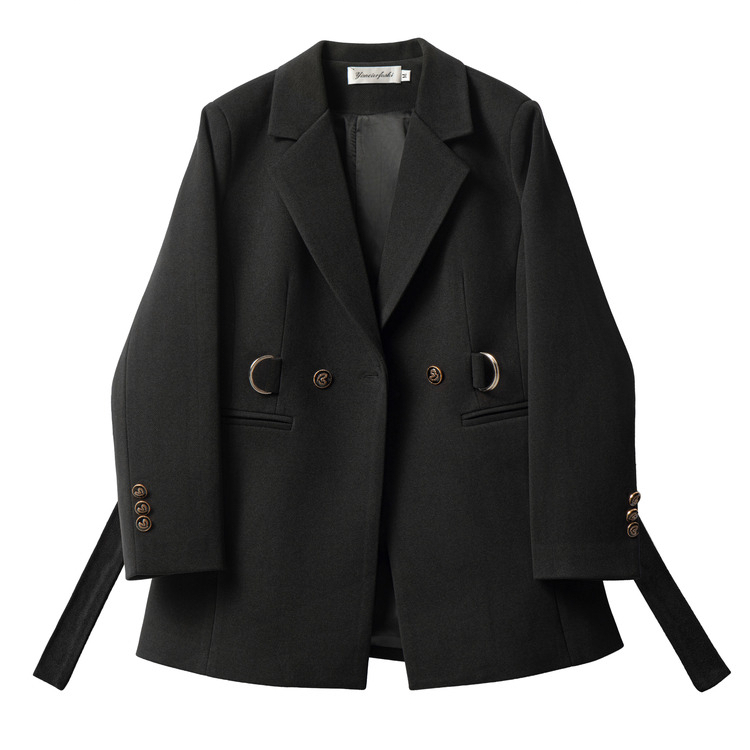 黑色韩系收腰高级感显瘦毛呢西服
