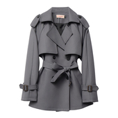 小个子高级感外套女 风衣女2026春秋新款 灰色经典 廓形翻领收腰短款