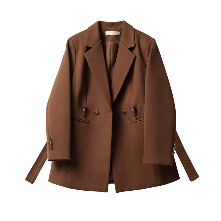 复古棕色显瘦毛呢西服