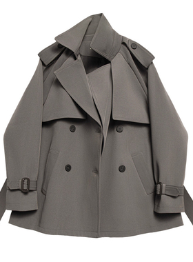 灰色高级感双排扣显瘦风衣2026秋冬新款韩系小个子英伦风外套女