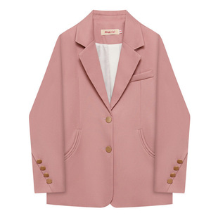 工作服 正装 粉色休闲西装 外套女春秋设计高级感西服小个子免烫韩版