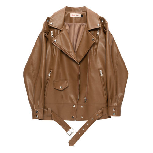 皮衣外套女宽松中长款女士皮夹克