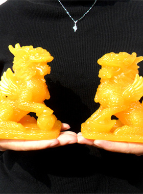 包邮玉石风水麒麟摆件一对大号